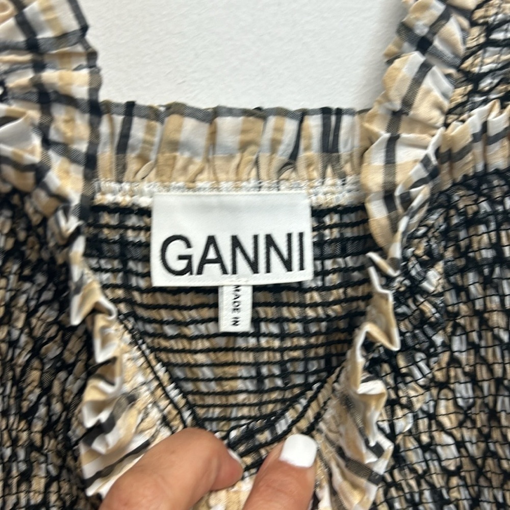 GANNI seersucker shirred sleeveless maxi dress - Picture 3 of 6